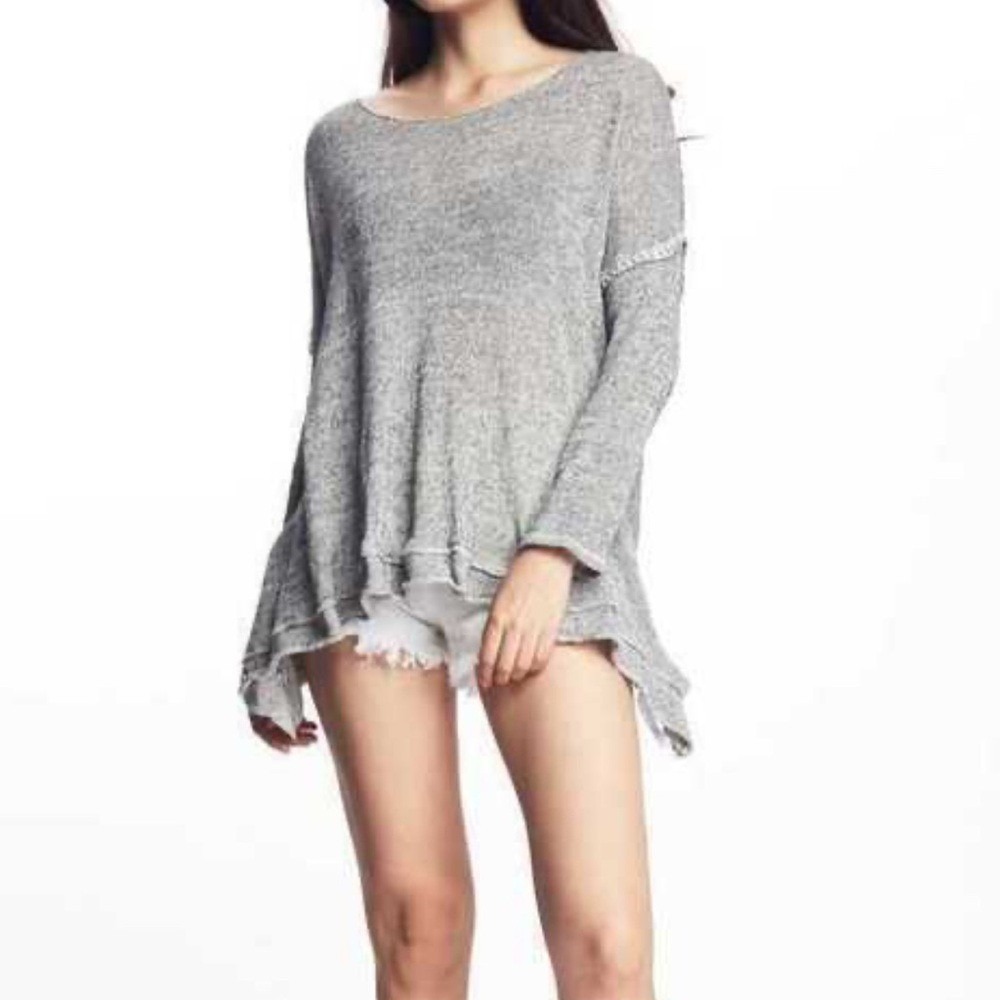 BOHO GRAY TOP Long Sleeve Relaxed Swing Top Grey Knit Sweater Oversized Boutique
